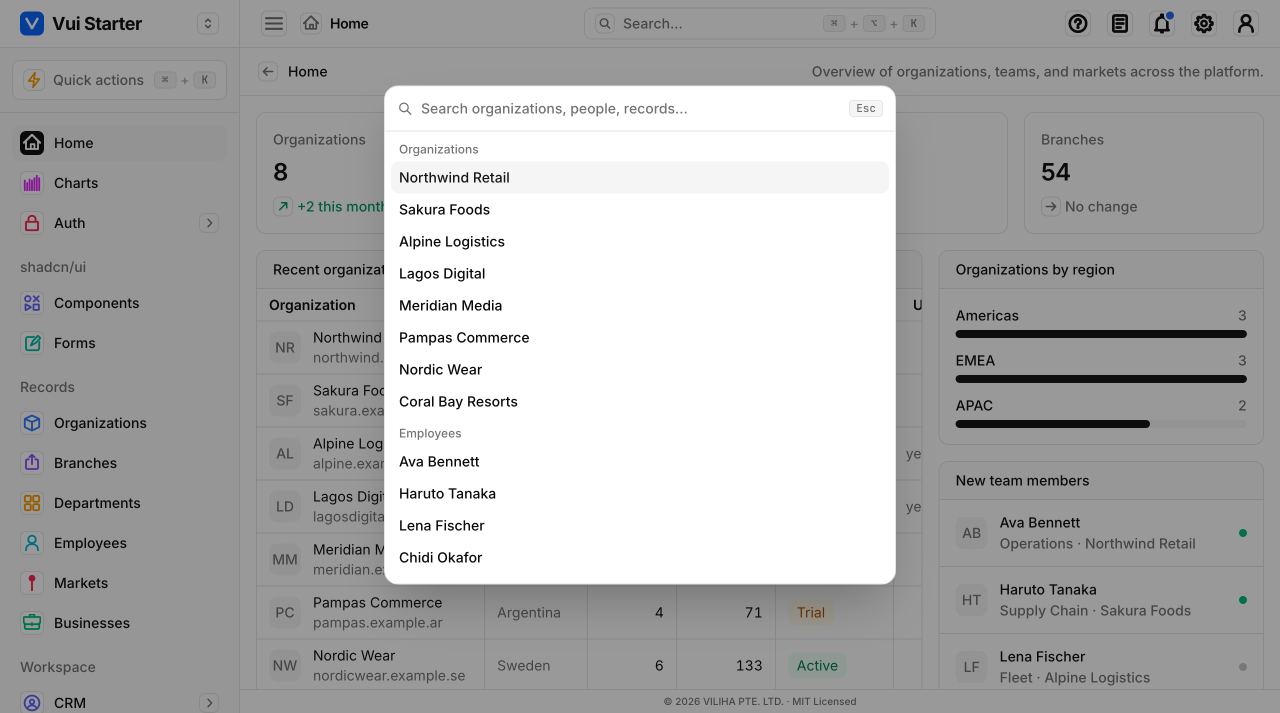 Global search (⌘⌥K): find records across the app, grouped by type